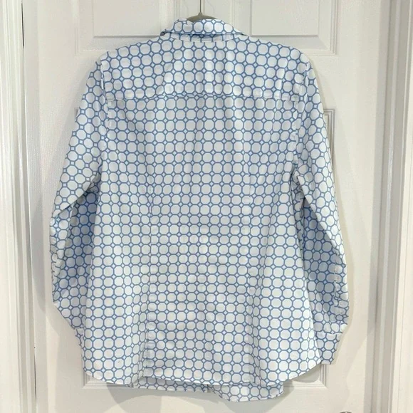 Lands' End Women Geometric Button Up Collar Long Sleeve Shirt 14W No Iron Cotton - Picture 6 of 11